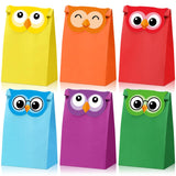 SilTriangle 24 Sets Owl Party Favor Gift Bags Kraft Paper Treat Goodie Bags with Owl Toppers for DIY Themed Birthday Party Decor