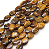 Fashewelry 18pcs Natural Tiger Eye Gemstone Beads Flat Oval Healing Crystal Loose Stone Beads 18x13mm for Jewelry Necklace Brace