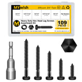 Mywish 109Pcs 1/4 Hex Head Lag Screws Assortment Kit, Heavy Duty Lag Bolts with Washers, 304 Stainless Steel Bolts 18-8, 5-Size