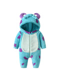 Toddler Baby Boy Girl Halloween Costume Cute Fuzzy Cartoon Hood Jumpsuit Sully Monster Costume Fall Winter Clothes (Blue, 3-4T)