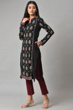W For Woman Acrylic Black Printed Keyhole Neck Straight Winter Kurta_22Now18494-119399P_L_12