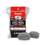 PAMI Steel Wool Scrubbers (Pack of 8) - Medium Steel Wool Cleaning Pads for Kitchen & Bathroom