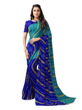 Satrani Womens Bandhani Printed Georgette Saree with Unstitched Blouse Piece(2351SR822_Teal Blue, Blue)
