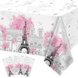 ZOIIWA 3 Pieces Paris Eiffel Tower Tablecloths Pink Paris Theme Eiffel Tower Plastic Disposable Rectangle Table Covers for Baby