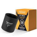 TIGHTSPOT 1/2 Inch Drive 1 Inch Shallow Impact Socket with Anti-Rounding 6 Point Design, Heat-Treated CRV Steel