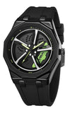 V2A New Spinning Car Wheel MenS Alloy Case Silicon Band Watch - Octagonal Sport Design With Rotating Wheel Dial, Silicone Strap,