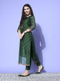 Varanga Women'S Green Floral Printed Kurta With Tonal Bottom And Thread Embroidered Dupatta - Traditional Ethnic Wear For Women Green Xl