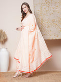 Gosriki Women'S Rayon Blend Straight Hand Block Printed Kurta With Pant & Dupatta (Ragsri Peach-Vks03-Gs_S_Peach_Small),Peach,,B0DGQSL8LC