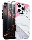 J.west Compatible with iPhone 16 Pro Max Case 6.9 inch with 2 Pack Tempered Glass Screen Protectors Marble Design Pink Geometric
