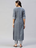 Anni Designer Women'S Cotton Blend Straight Printed Kurta With Pant (Sumedha Blue_Xxl_ Blue_Xx-Large),Sumedha Blue,2XL,Cotton Blend,Straight,