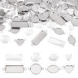 Beadthoven 60Pcs Stainless Steel Blank Bezel Pendant Tray Connectors Base Charm Links Cabochon Settings With Double Loops 60Pcs