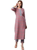 Anni Designer Women'S Cotton Blend Printed Straight Kurta With Pant (Jinki-Peacock Blue_M_Dark Blue_Medium),Peacock Blue,M