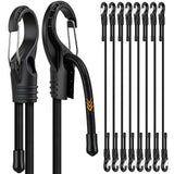 8-Piece 48-inch Adjustable Bungee Cords with Hooks, Heavy Duty Outdoor Carabiner Bungee Straps, Easily Adjust from 7 to 48, Blac