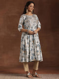Libas Women'S Silk Floral A-Line Kurta (29228 Blue Blue Xl