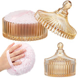 Tioncy 2 Pcs Extra Large Dusting Powder Puff and Container for Women-5.43'' Glass Crystal Dusting Powder Container with 5.91'' B