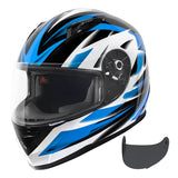 VCAN VX Lightweight Full Face Motorcycle Street Bike Helmet with Extra Tinted Visor DOT Approved (Gloss Black Stream Blue, X-Lar