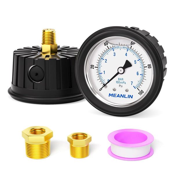 MEANLIN MEASURE Manometer 0–7 Bar / 0–100 PSI – 1/4 BSP, 2,5 Zoll, Edelstahl, Unterer Anschluss, Für Wasser, Öl, Luft