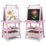 Costzon Kids Art Easel, 3 in 1 Double-Sided Painting Easel w/Magnetic Whiteboard, Chalkboard & Paper Roll, 2-Tier Storage Rack &