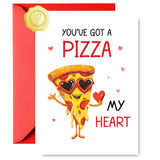 Piporani Funny Valentines Day Card for Him Her, Cute Pizza My Heart Happy Valentines Day Card with Envelope & Sticker (5x7 IN,