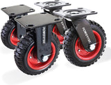 POWERTEC 6 Inch Caster Wheels Set of 4 (2 Swivel & 2 Fixed), Heavy Duty Casters w/Rubber Knobby Tread for Workbench, Dolly, Cart