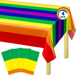QZYL 4 PCS Pride Decorations, 108 x 54 Inches Disposable Tablecloth, Plastic Rectangle Rainbow Table Covers Stuff, Gay Pride Mon