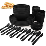 Wrova Wheat straw dinnerware set of 28 - Bowls and Plates Set for Dorm - Microwave and Dishwasher safe dish sets for kitchen,cam