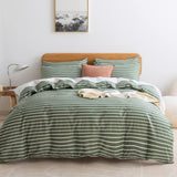 JELLYMONI Queen Duvet Cover Set, Cotton Duvet Cover 3 Pieces with Zipper Closure, 1 Duvet Cover and 2 Pillowcases(Green with Whi