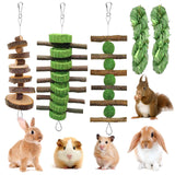 Grembeb 5pcs Rabbit Toys,Bunny Chew Treat for Teeth Grinding,Hanging Timothy Hay Ball +Apple Stick Wood +Alfalfa Grass Cake Food