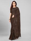 Pratham Blue Womens Sequins Georgette Fancy Saree With Blouse Piece (Pb-236_Brown)