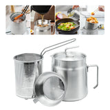 68oz Stainless Steel Oil Filter Pot with Deep Fryer Basket - Kitchen Large Capacity Versatile Oil Strainer Vessel and Bacon Grea