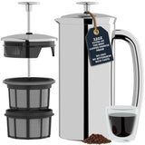 ESPRO P7 Polished French Press Stainless Steel 304 - Patented Double Walled Micro-Filter Insulated French Press Coffee Maker, Gr