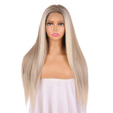 FUHSI 13 6 Golden Brown Synthetic Hair Real Natural Wig For Women - Soft & Smooth, Tangle-Free Straight Lace Front Wig,Elastic