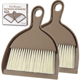 THINKLEARN 2PCS Small Broom and Dustpan Set, Mini Dust Pan and Brush, Hand Whisk for Pets, Kids, Desk, Home, Camping, Brown Clea
