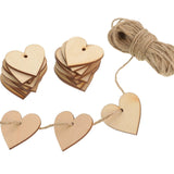 Outus 100 Pieces Wooden Blank Hearts for Crafts 1.57 Inch Wood Unfinished Hearts with Holes with 32.81 ft/ 10 Meter Hemp Rope fo