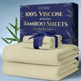 DECOLURE 100% Viscose Derived from Bamboo Sheets King Size 4pcs - Ultra Soft & Luxuriously Cooling 17 Deep Pocket Double Stitching Perfect for Hot Sleepers - King Bed Sheets (Creme)-New