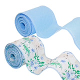 2 Rolls 10 Yards Wired Edge Easter Ribbon 2.5 Inch Fabric Burlap Trim with Bunny Bird Floral Print for Wreath Bows Gift Wrapping