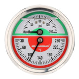 MEASUREMAN Tridicator, Thermo-Manometer, 2-1/2, Silicone Oil Filled, 0-160psi/30-250 deg F, Stainless Steel Case, 1/4 NPT Back M