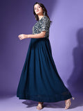 Wedani Georgette Embroidered Long Gown For Women Turquoise,TURQUOISE,S,Georgette,anarkali,