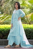 Gosriki Women'S Rayon Blend Hand Block Printed Straight Kurta With Pant & Dupatta (Ragsri Ice Blue-Vks02-Gs_L_Sky Blue_Large),Blue,,B0DC6L8WQJ