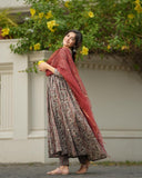 Gosriki Women'S Rayon Blend Anarkali Printed Kurta With Pant & Dupatta (Madipakam Maroon-Gs_S_Maroon_Small),Maroon,,B0DFCGW842