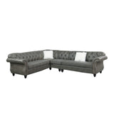 Benjara Leatherette 4 Piece Sectional with Crystal Tufted Back and Rolled Arm, Gray