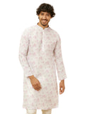 Manyavar Men's Soft White Floral Printed Kurta (M)