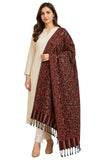 Ramnaya Women Wool Blend Kashmiri Kaani Maroon Floral Printed Winter Stole With Tassels | Soft & Warm