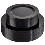 FLOWERCAT 100PCS Black Plastic Plates - Heavy Duty Black Disposable Plates for Halloween Party/Graduation/Wedding - serve 50gues