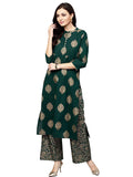 Gosriki Women'S Green & Golden Ethnic Printed Kurta With Palazzos,Green,,B08QD755YL