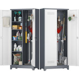 STEELIST Broom Storage Cabinet, Metal Cabinet with Shelves and Hanging Rod, 72.8 Utility Cabinets with Locking Door, Tall Cleani