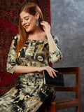 Anni Designer Women'S Cotton Blend Straight Printed Kurta With Pant (Rai Black-Nw_L_Black_Large),Black,L,,,