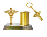 STAR GIFTING Personalized Metal Pen Pencil Holder Stand Desk Organizer with attached Doctor Symbol Caduceus for Doctors Desk wi