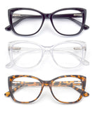 Autojouls 3-Pack Reading Glasses for Women,Oprah Style Frame Spring Hinge Clear Lens Readers Glasses, Black DarkTortoise Transpa