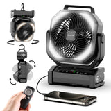 Socool Camping Fan with Light - 20000mAh Rechargeable Battery Fan, 112Hrs Max Run Time, 9 Speeds, Digital Display, Timer, Auto O